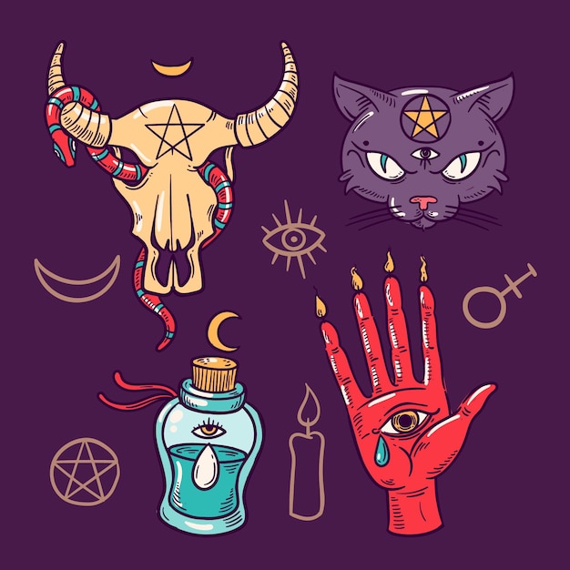 Vector gratuito concepto de elementos místicos esotéricos