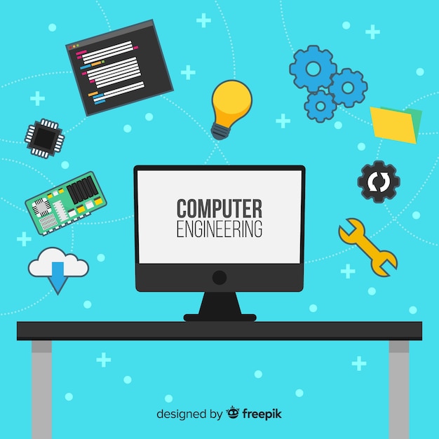 Vector gratuito concepto de flat de ingeniería de ordenadores