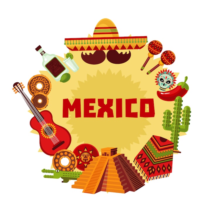 Vector gratuito concepto redondo de los iconos de méxico