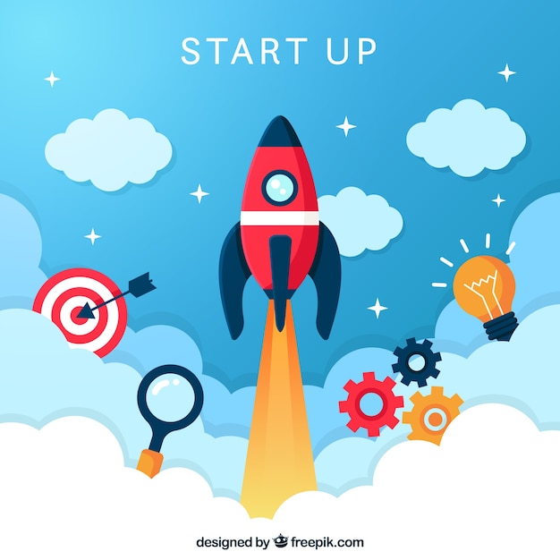 Vector gratuito concepto de start up con cohete