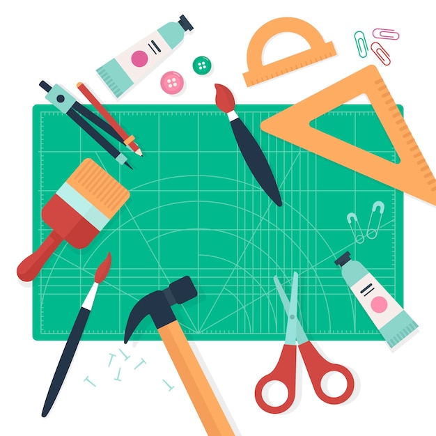 Vector gratuito concepto de taller creativo de bricolaje con herramientas
