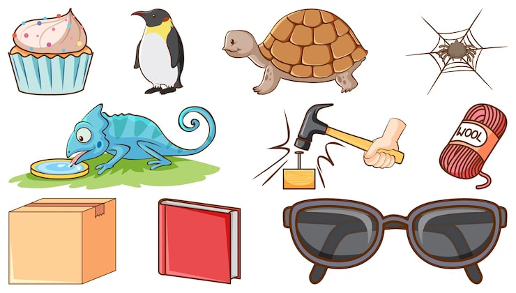 Vector gratuito conjunto de animales y otros objetos.