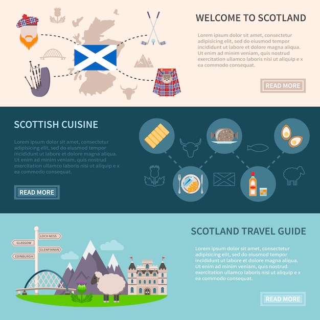 Vector gratuito conjunto de banners de escocia