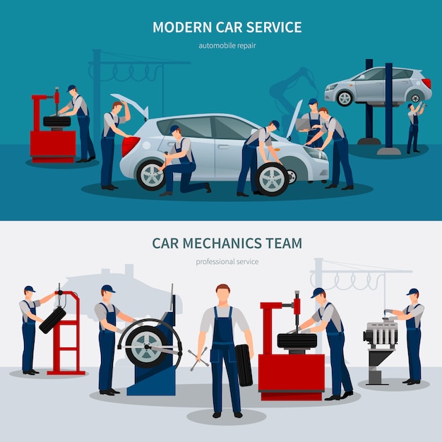 Vector gratuito conjunto de banners de servicio de coche