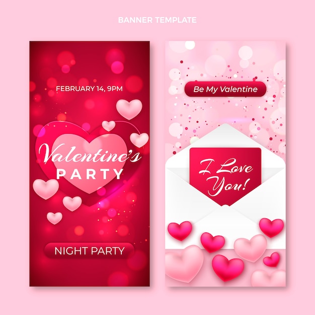 Vector gratuito conjunto de banners verticales realistas de san valentín.