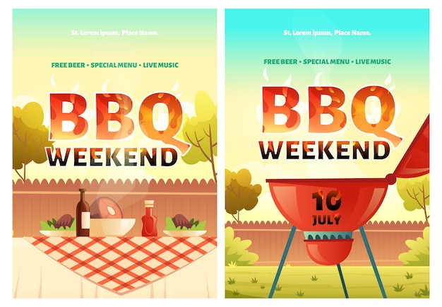 Vector gratuito conjunto de carteles de fin de semana de barbacoa.