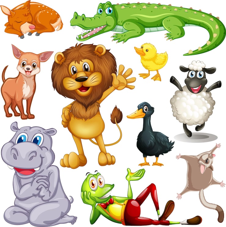 Vector gratuito conjunto de dibujos animados de animales lindos sobre fondo blanco