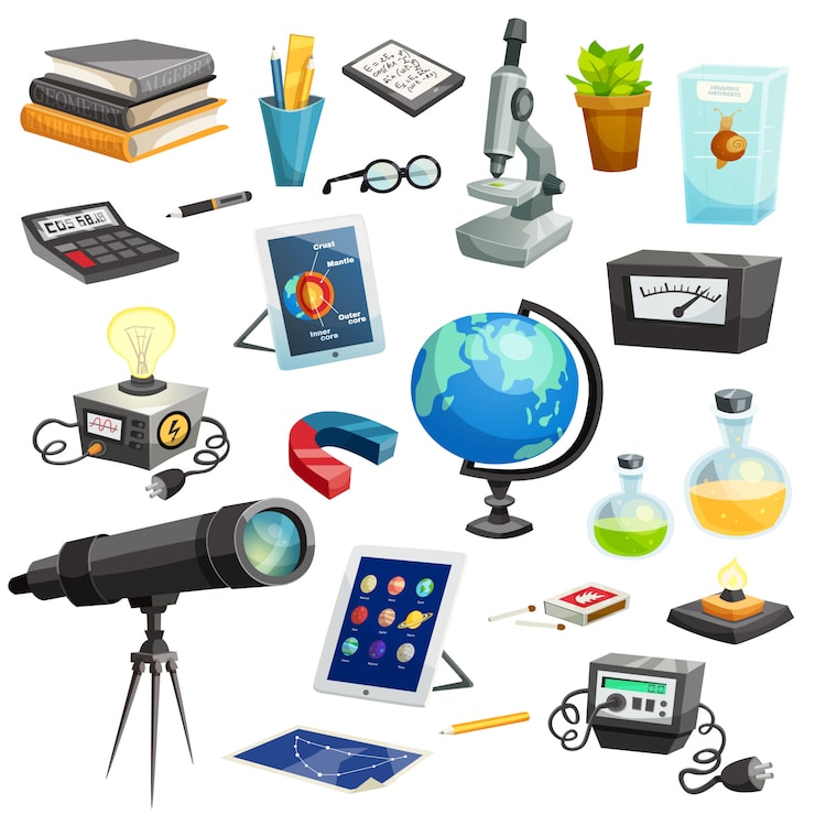 Vector gratuito conjunto de dibujos animados de elementos de ciencia