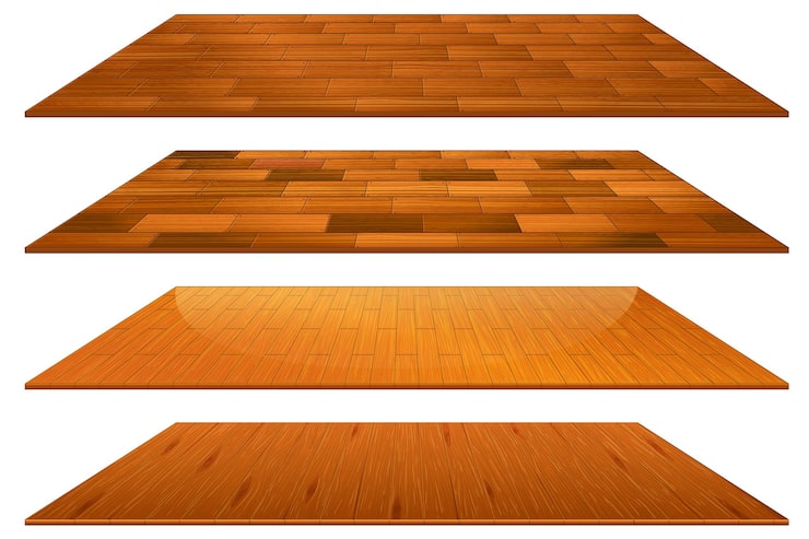 Vector gratuito conjunto de diferentes baldosas de madera marrón aisladas en la espalda blanca