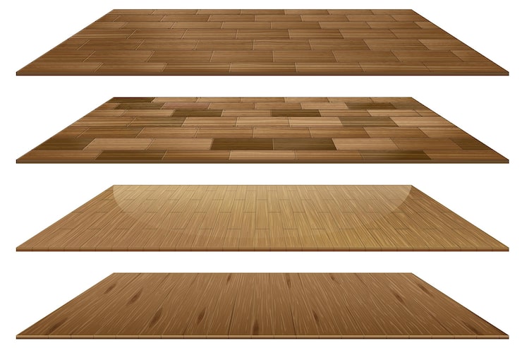 Vector gratuito conjunto de diferentes baldosas de madera marrón aislado sobre fondo blanco.