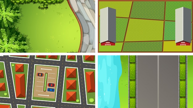 Vector gratuito conjunto de diferentes vistas aéreas.