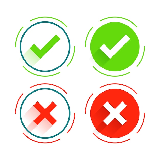 Vector gratuito conjunto de diseño de señales de marca de comprobación sí y no