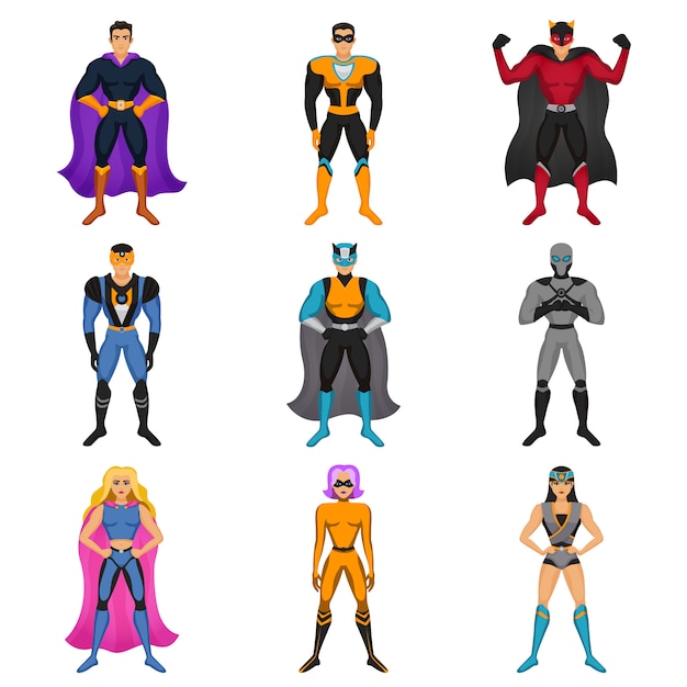 Vector gratuito conjunto de disfraces de superhéroe
