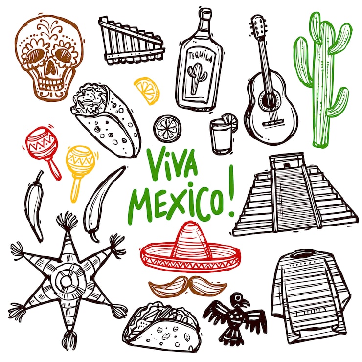Vector gratuito conjunto de doodle de méxico