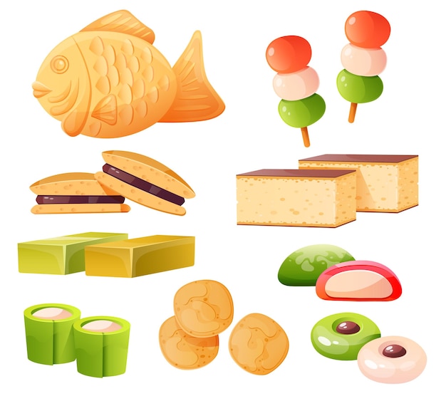 Vector gratuito conjunto de dulces japoneses