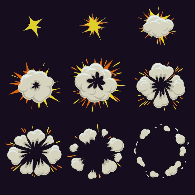 Vector gratuito conjunto de efecto de explosión en estilo cómic de dibujos animados.