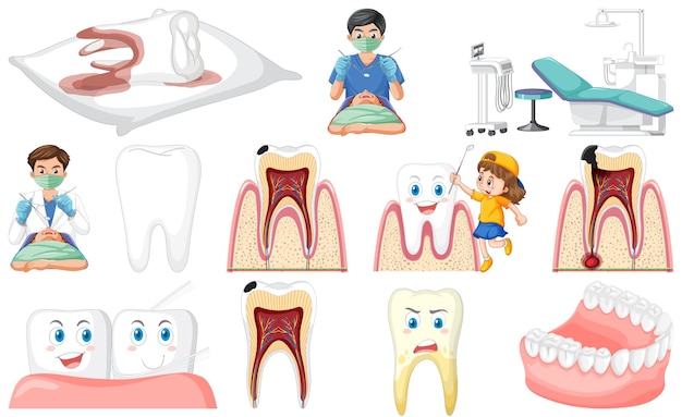 Vector gratuito conjunto de elemento de cuidado dental