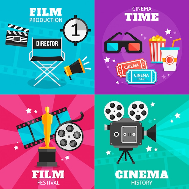 Vector gratuito conjunto de elementos de colores de cine