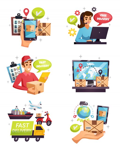 Vector gratuito conjunto de elementos de courier delivery compositions