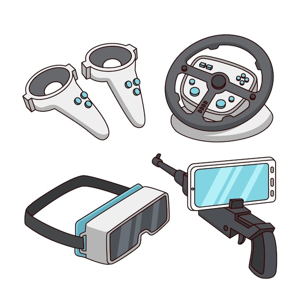Vector gratuito conjunto de elementos de equipos de realidad virtual.