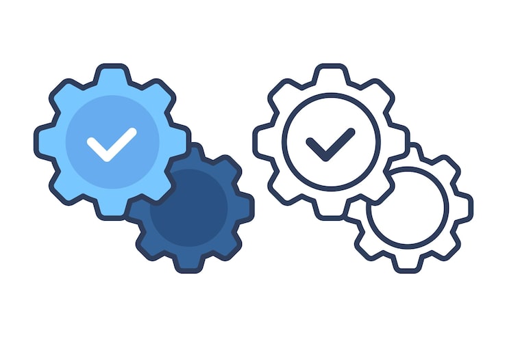 Vector gratuito conjunto de engranajes con estilo relleno y de línea