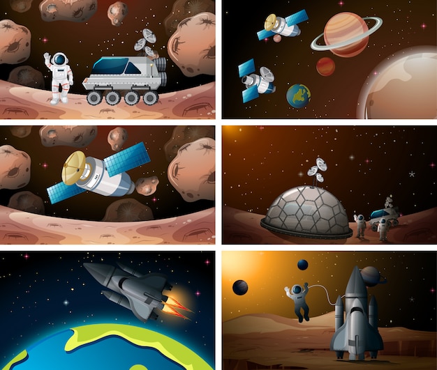 Vector gratuito conjunto de escena espacial