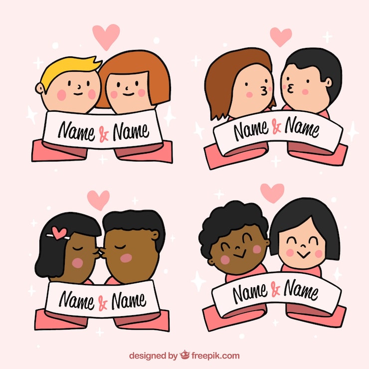 Vector gratuito conjunto flat de parejas para el día de san valentin