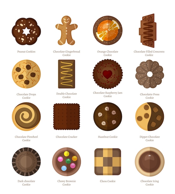 Vector gratuito conjunto de galletas de chocolate.
