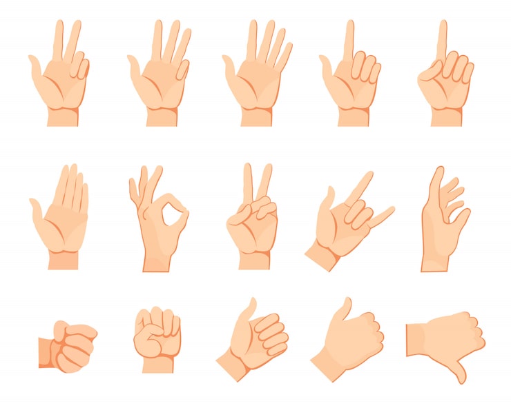 Vector gratuito conjunto de gestos de mano humana