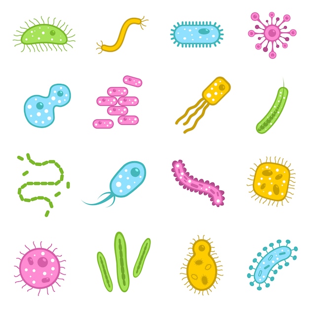 Vector gratuito conjunto de iconos de bacterias