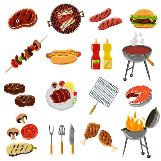 Vector gratuito conjunto de iconos de barbacoa