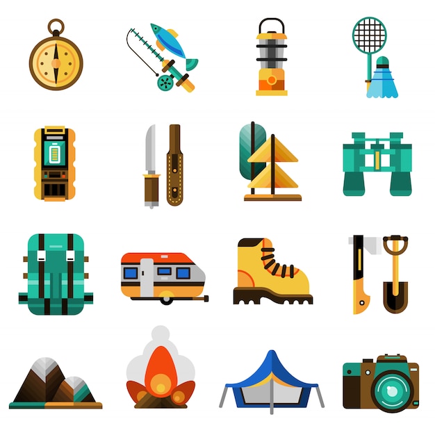 Vector gratuito conjunto de iconos de camping