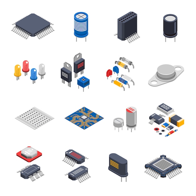 Vector gratuito conjunto de iconos de componentes semiconductores