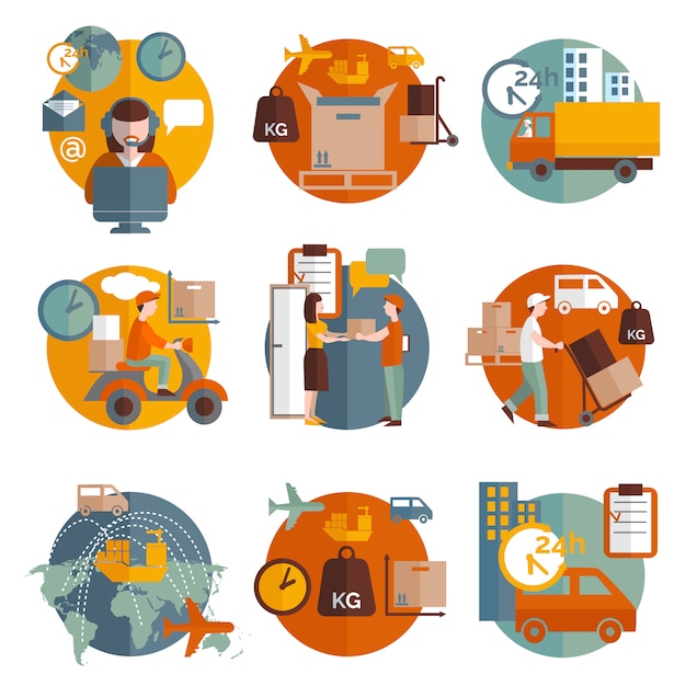 Vector gratuito conjunto de iconos de concepto de logística