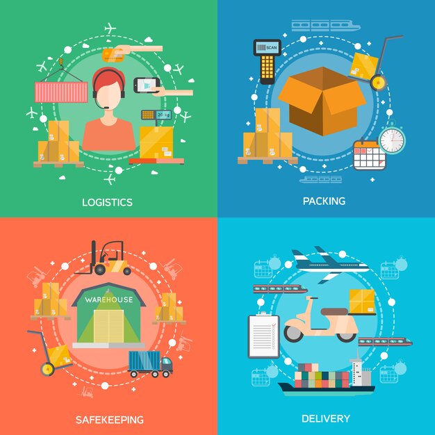 Vector gratuito conjunto de iconos de concepto de logística