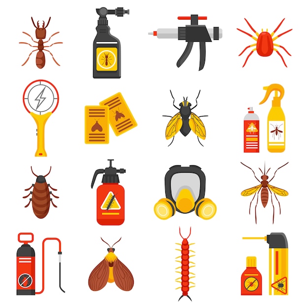 Vector gratuito conjunto de iconos de control de plagas