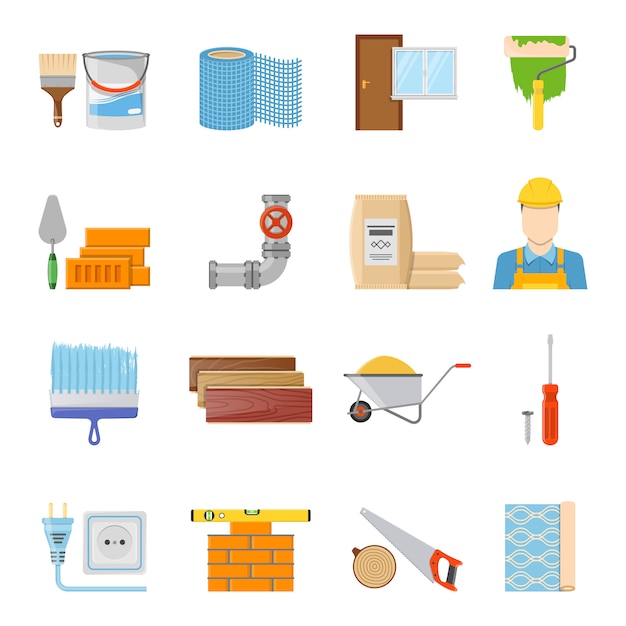 Vector gratuito conjunto de iconos de materiales de construcción