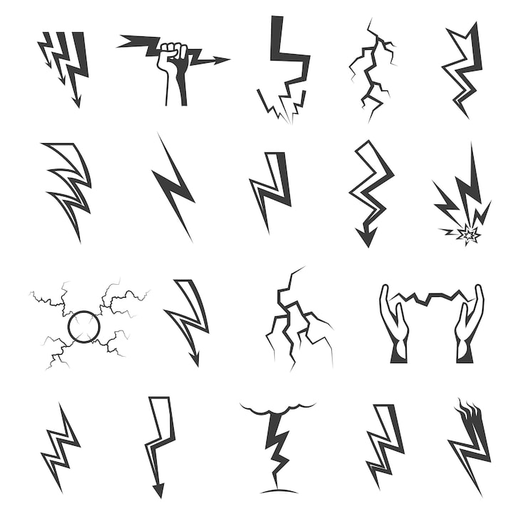 Vector gratuito conjunto de iconos monocromo rayo