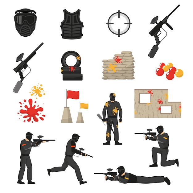 Vector gratuito conjunto de iconos de paintball