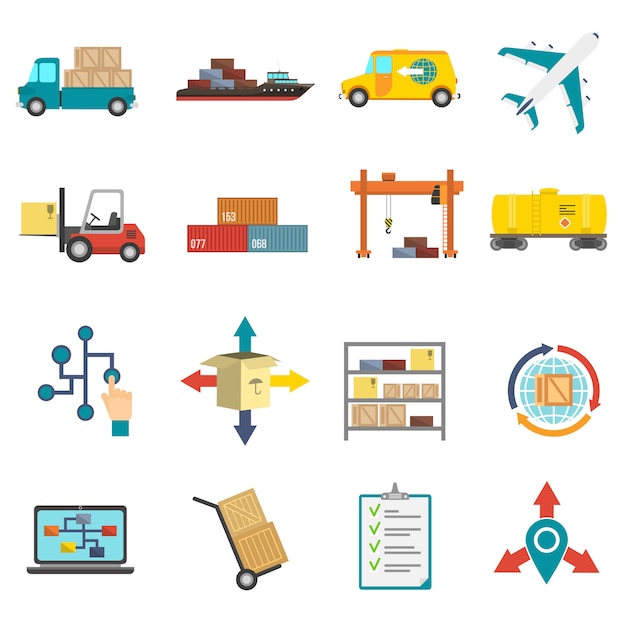 Vector gratuito conjunto de iconos planos de logística