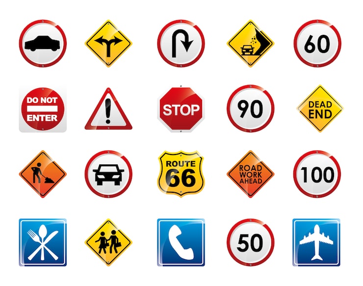 Vector gratuito conjunto de iconos de signo de carretera aislado