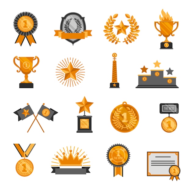 Vector gratuito conjunto de iconos de trofeo y premios