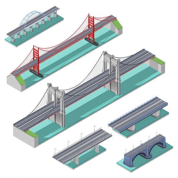 Vector gratuito conjunto isométrico de puentes