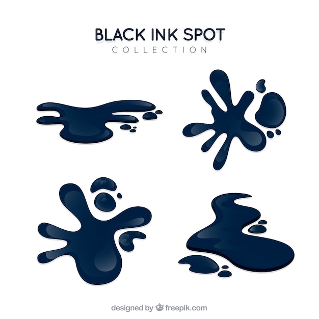 Vector gratuito conjunto de manchas de tinta negra en estilo plano