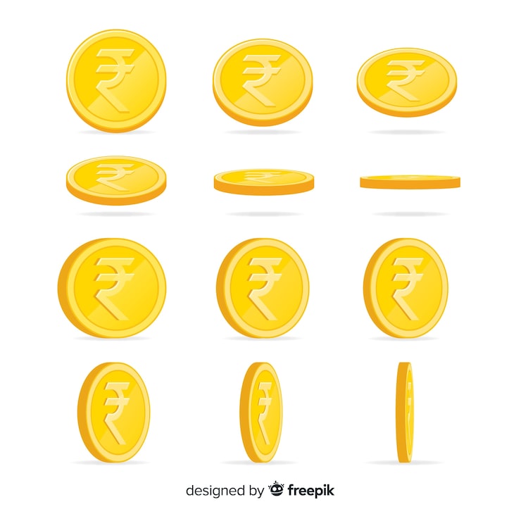 Vector gratuito conjunto de monedas de rupia india en diferentes posiciones