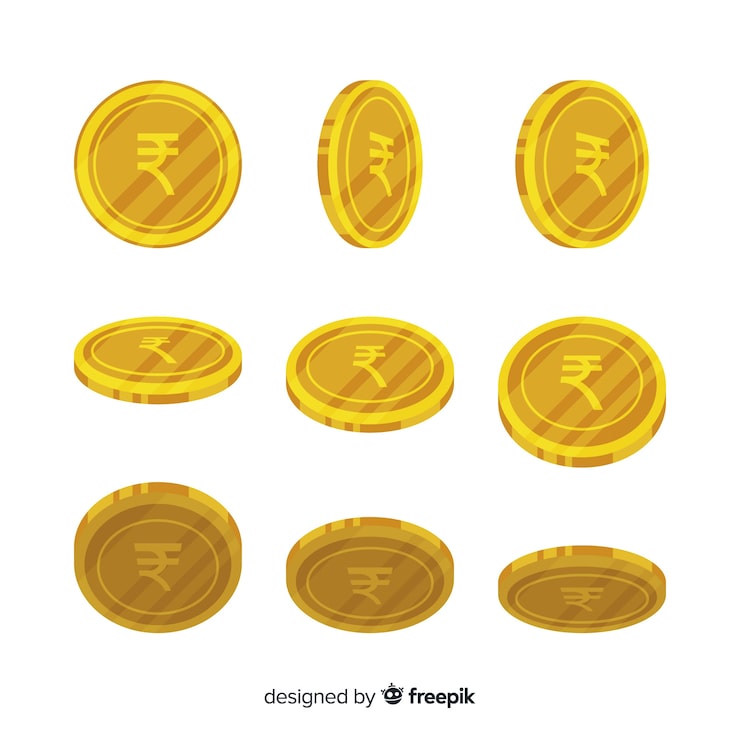 Vector gratuito conjunto de monedas de rupia india en diferentes posiciones