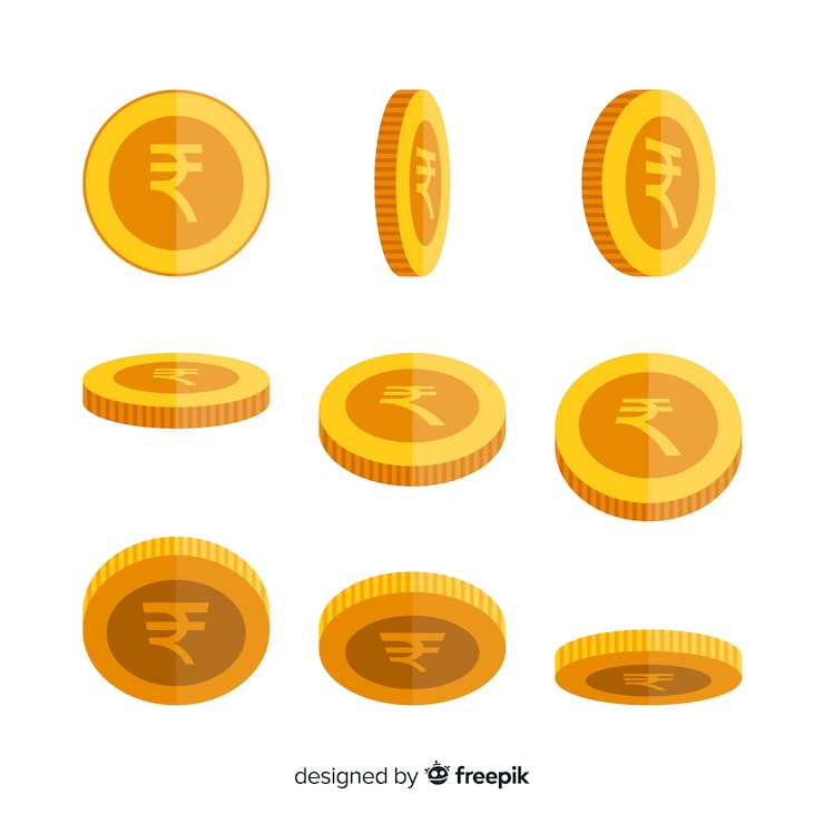 Vector gratuito conjunto de monedas de rupia india en diferentes posiciones