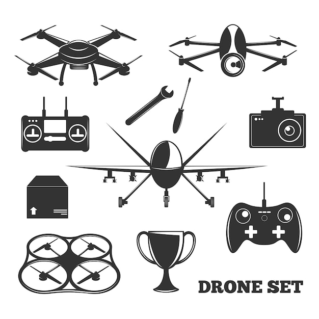 Vector gratuito conjunto monocromo de elementos de dron