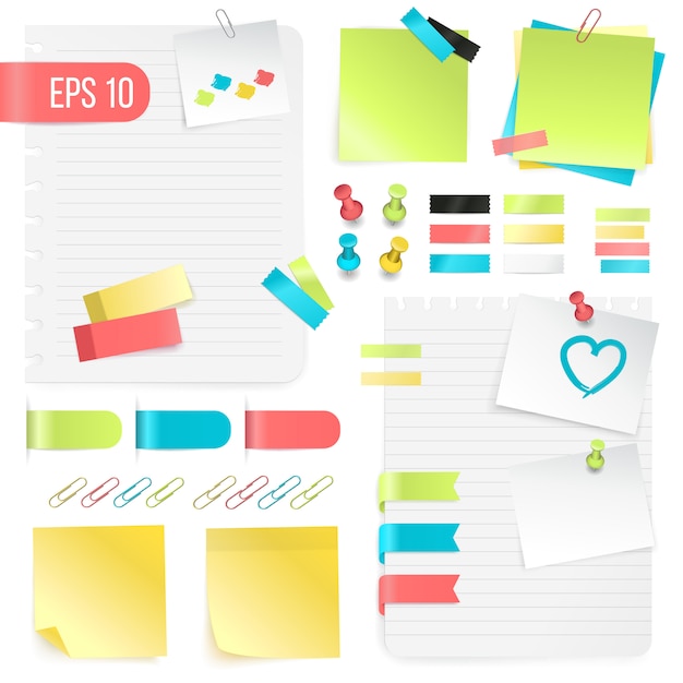 Vector gratuito conjunto de notas de papel de colores