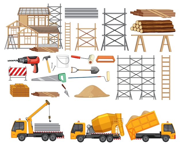 Vector gratuito conjunto de objetos de sitio de construcción